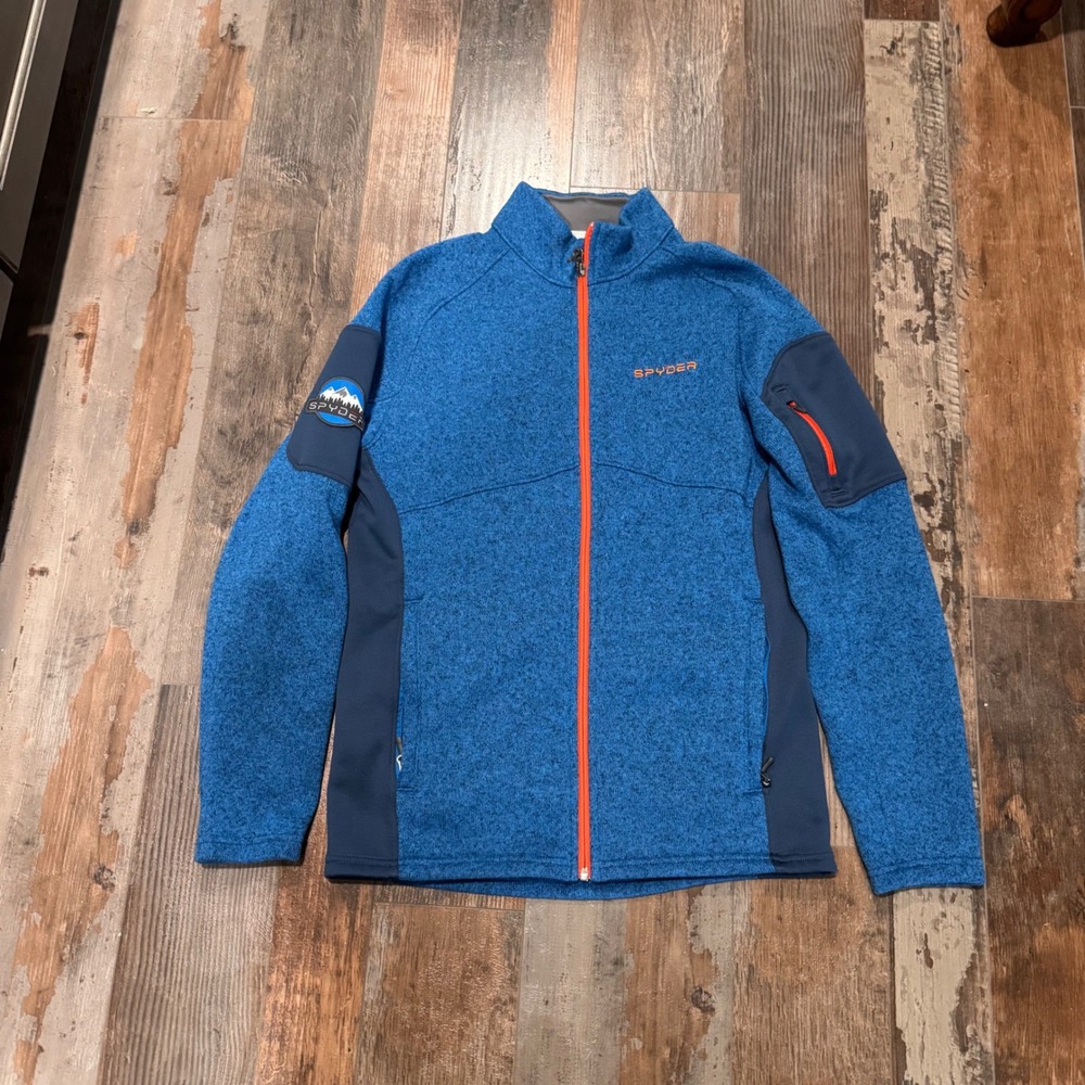 Spyder Mens Blue Full Zip Sweater Fleece Jacket Orange Trim Size Medium